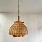 Prachtige Vintage Plafondlamp Van Rotan En Koper. thumbnail 4