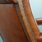 Statige Antieke Hollandse Fauteuil Met Leeuwenkoppen Opnieuw Bekleed Met Cognac Kleurig Rundleer thumbnail 13