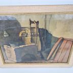 Vintage Kleurrijk Schilderij Stilleven In Houten Lijst ‘70 thumbnail 2