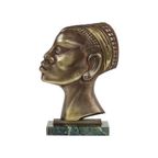 Art Deco Bronzen Sculptuur Afrikaanse Vrouw Groen Marmer Hagenauer thumbnail 8