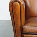 Stoere Vintage Schapenleren Art Deco Stijl Design Fauteuil Met Een Mooi Patina thumbnail 6