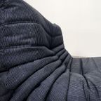 Ligne Roset Togo - 1 Zit & Poef - Blauw Pinstripe Stof thumbnail 5