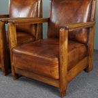 Set Van 2 Art Deco/ Amsterdamse School Schapenleren Fauteuils thumbnail 8