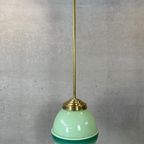 Art Deco Hanglamp Groene Opaline En Messing Armatuur thumbnail 5