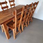 Olm Wood Brutalist Wabi Sabi Dining Set / 6 Chairs / Table. thumbnail 2