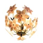 Vintage Franco Luco Murano Italië Messing Bloemen Plafondlamp, Jaren '70 thumbnail 3