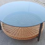 Vintage Glas En Riet Design Salontafel, Rond thumbnail 8