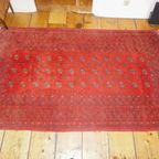 Vintage Red Afghan Art Deco Wool Rug thumbnail 4