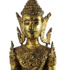 Grote Antieke Staande Bronzen Boeddha 24 Karaat Goud Rattanakosin 63Cm thumbnail 10