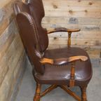 Eiken Fauteuil Met Leer Bekleed thumbnail 8