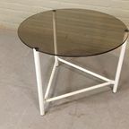 Vintage Metalen En Gerookte Glas Bijzettafel, Rond thumbnail 6