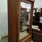 Antieke Spiegelkast, Kledingkast Met Facet Geslepen Spiegel, Demonteerbaar Afm. 104x43cm En 220cm Hoog. thumbnail 3