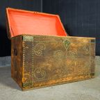 Brocante Zweedse Bruidskist – Leder – 19E Eeuws thumbnail 5