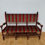 Antieke Vintage Franse Eikenhouten Bank, Halbank Eetkamerbank thumbnail 2