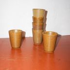 Brown Mid Century Modern Country Stoneware Grès Coffee Cups With White Glaze thumbnail 5