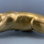 Grote Koperen Of Bronzen Jagende Panter 68 Cm Lang thumbnail 4