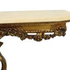 Oude Vergulde Console Met Cherubijn Marmer Hollywood Regency thumbnail 3