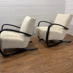 Set Of Unique Vintage H-269 Chairs By J. Halabala, Refurbished In White Boucle thumbnail 13