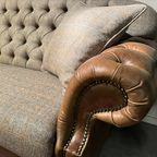 'Dartford' Chesterfield 3 Zits Bank Harris Tweed Met Vintage Cognac Leer thumbnail 8