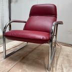 Vintage- Jaren '80 Fauteuil In Italiaans Rood Leer thumbnail 10