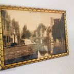 Antieke Fotolijst Met Foto Van Le Quai Vert In Brugge (1932). Crollen Soeurs. thumbnail 2