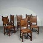 6 X Brutalist Solid Oak Chairs Mid Century thumbnail 2