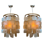 Set Van 2 Capiz Schelpen Hanglamp Lampen Schelp Parelmoer Bamboe Frame Wit Bedrading thumbnail 12