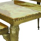 Set Van 3 Nesttafels Onyx Marmer Messing Hollywood Regency thumbnail 10