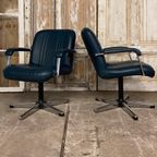Set Vintage Fauteuils. Petrolblauw Kunstleder En Chroom. thumbnail 3