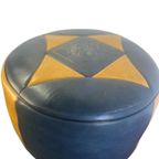 Vintage Patchwork Poef / Voetbank In Blauw - Geel thumbnail 5