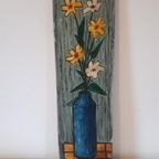 50's Abstrakt Vintage Schilderij Kunstwerk Vaas Met Bloemen thumbnail 3