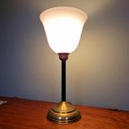 Art Deco Lamp In Messing En Witte Opaline, 1920-30 thumbnail 10