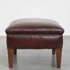 Stoere Vintage Hocker Gemaakt Van Schapenleer thumbnail 3