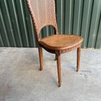 Set/6 Art Deco Webbing Stoelen Met Hout Snijwerk thumbnail 9
