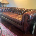 Vintage Chesterfield 3 Zitsbank, Roodbruin Leer thumbnail 2