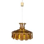 Vintage Hanglamp Met Kap Van Rotan, Palmblad En Stof, Jaren 70 thumbnail 8