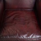 Set Van 2 Mooie En Comfortabele Bordeauxrode Rundleren Oorfauteuils In Engelse Stijl thumbnail 6