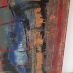 *retro Schilderij Abstract Olieverf Op Doek 70's Stijl thumbnail 4