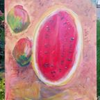 Origineel Schilderij Impressionistisch Met Watermeloen Met Ophangsysteem.. thumbnail 3