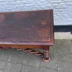 Stoere Antiek Eiken Sidetable Met Grenen Blad, Getorste Poten / 153 Cm Lang thumbnail 8