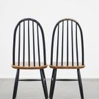 Set Van 4 Vintage Houten Design Stoelen Met Zwarte Spijlen Rugleuning En Bruine Zitting thumbnail 6