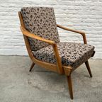 Midcentury, Houten Fauteuil Met Armleuningen, Losse Kussens thumbnail 2
