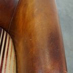 Karaktervolle, Vintage Cognac-Kleurige Clubfauteuil Gemaakt Van Schapenleer thumbnail 9