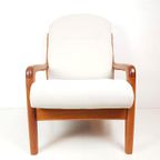 Vintage Deense Dyrlund Fauteuil Nieuw Gestoffeerd Crème Wol thumbnail 10