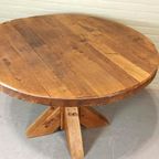 Vintage Wabi Sabi Massief Eikenhout Eettafel, Rond thumbnail 4