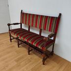 Antieke Vintage Franse Eikenhouten Bank, Halbank Eetkamerbank thumbnail 4