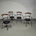 Italian Postmodern / Turnable / Wrought Iron Dining Chairs / Leather Seats thumbnail 2
