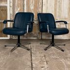 Set Vintage Fauteuils. Petrolblauw Kunstleder En Chroom. thumbnail 4