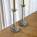 Set Of 2 Vintage Glass Candle Holders thumbnail 2