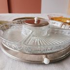 Vintage Draaiplateau Snackschaal Glas Chroom thumbnail 11